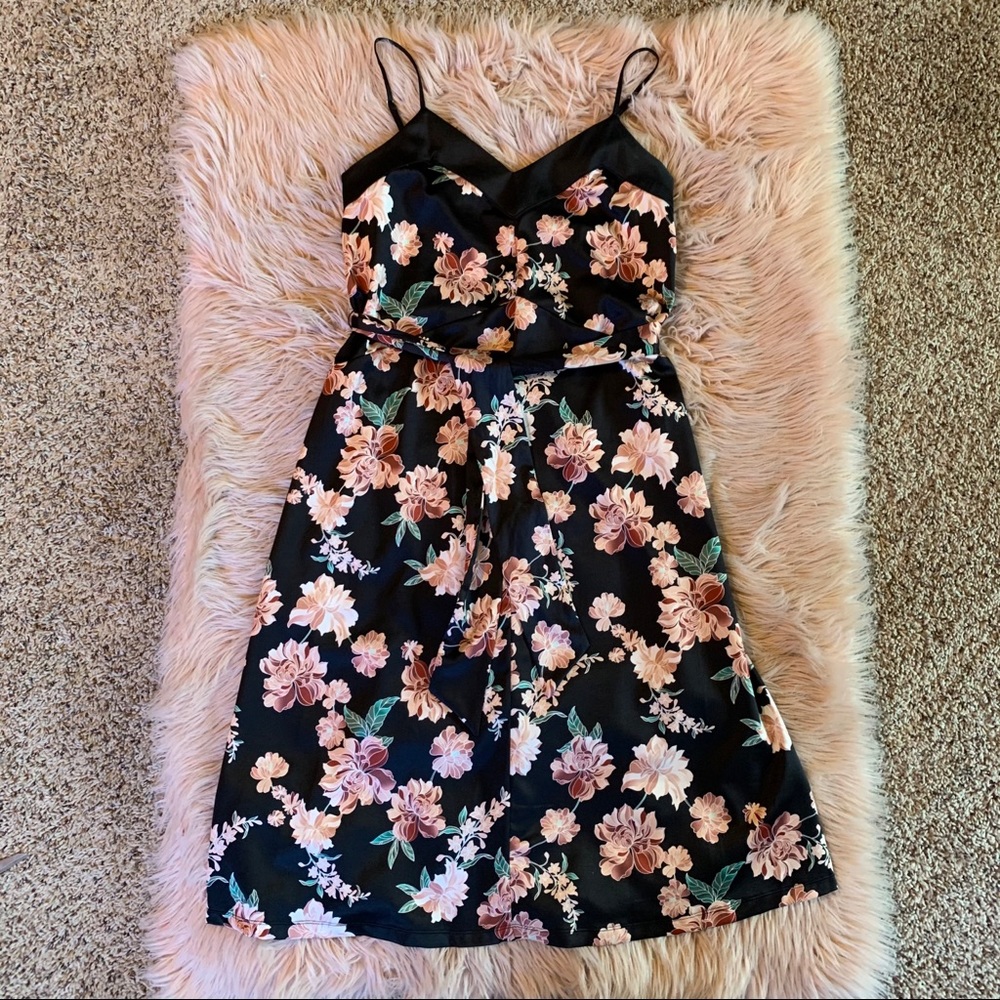 A New Day Black Floral Satin Dress size Sm